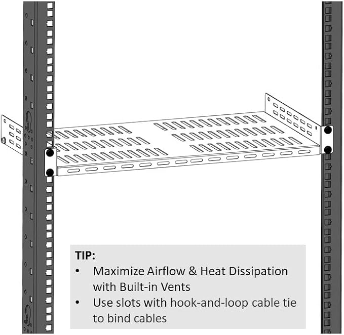 Aeons 1U Universal Server Rack Shelf Vented Rackmount Cantilever Shelf 10" Deep, for 19” IT Network AV Equipment, Customizable Adjustable Lip, 2-Pack - Image 3