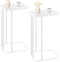 C Shaped End Table Set of 2, Small Side Table for Sofa and Bed, Couch Tables That Slide Under, Tall Tv Tray Table for Living Room, Bedroom, Snow White by KJGKK