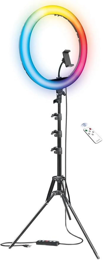 Bower Ring Light with Stand. 16 inch RGB LED Light, 62" Tripod Phone Holder, Wireless Remote, 16 Special Effects/9 Colors/3 White Lights for Selfie, Live Stream, Makeup, YouTube, TikTok, Videos by Bower