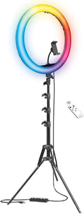 Bower Ring Light with Stand. 16 inch RGB LED Light, 62" Tripod Phone Holder, Wireless Remote, 16 Special Effects/9 Colors/3 White Lights for Selfie, Live Stream, Makeup, YouTube, TikTok, Videos by Bower