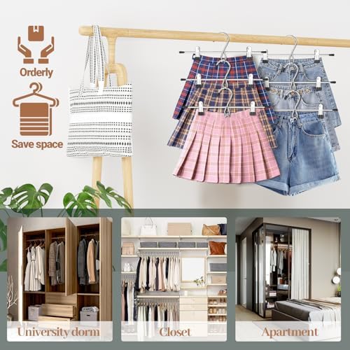 Pants Hangers Space Saving,Stackable Skirt Hangers with Clips, Hanging Closet Organizer and Storage,Clothes Hangers, College Dorm Essentials Apartment Essentials- 24 Pack - Image 3