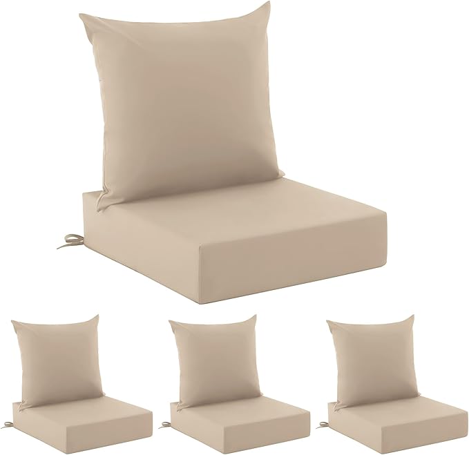 Outdoor Cushions for Patio Furniture, Outdoor Seat Cushion Set 24 x 24 x 5.75 in, Waterproof & Fade Resistant Outdoor Chair Cushions, Patio Chair Cushion with Removable Cover, Set of 4, Beige by Zonamat