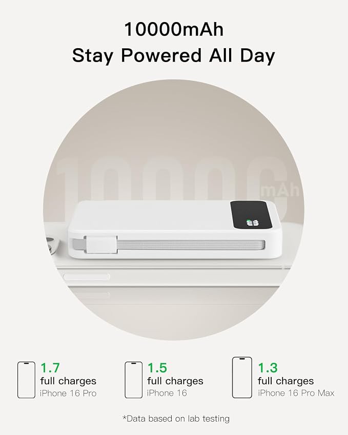 Magnetic Power Bank, 10,000mAh Wireless Portable Charger for Mag-Safe 15W Fast Charging, Battery Pack with USB-C Cable 20W in/Out for iPhone Air/17/16/15/14/13/12/Plus/Pro/Pro Max, AirPods & More - Image 4