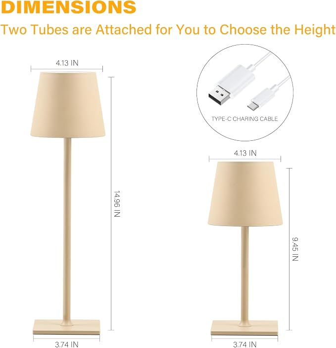 CHLORANTHUS 2 Pack Cordless Table Lamps, 3 Colors Stepless Dimming, 5000mAh Rechargeable Battery LED Desk Lamp for Bedroom/Couple Dinner/Desk/Cafe/Dining Room/Terrace - Image 3