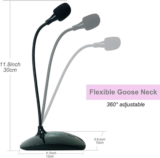 USB Microphone, 360 Degree Adjustable Gooseneck Design | PC Microphone with Mute Button & LED Indicator, Noise-Canceling Technology, Plug & Play, Compatible with Windows & MacOS - Image 2