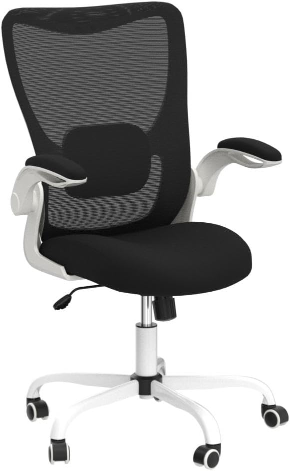 Office Chair, Ergonomic Desk Chair with Adjustable Lumbar Support and Flip up Armrest, Breathable Mesh Computer Chair for Home Office, White - Image 4