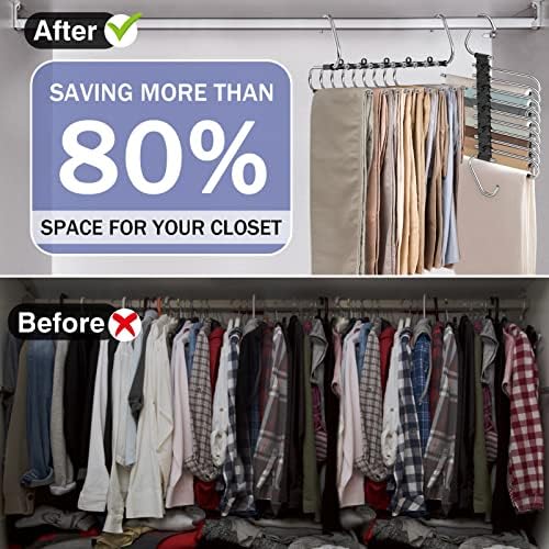 9 Layers Pants Hangers Space Saving Non-Slip Closet Organizer 2 Pack | Metal Space Saving Hangers Multi-Layer Multifunctional Rack Closet Organizers and Storage for Skirts Jeans Trousers(Black) - Image 3