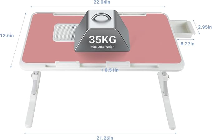 Adjustable Laptop Lap Desk with Cooling Fan USB Light for Adults 56x32cm,Pink - Image 2