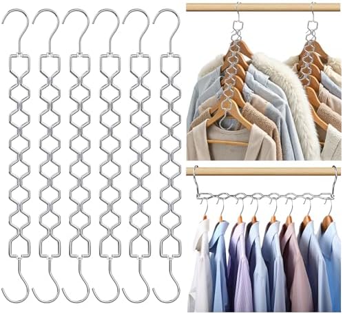Space Saving Hangers for Clothes 6 Pack Sturdy Metal Hangers Heavy Duty | Magic Clothes Space Saver Hanger Organizer with 360° Swivel Hook, Closet Organizers and Storage Dorm Room Essentials Silver by Besslly