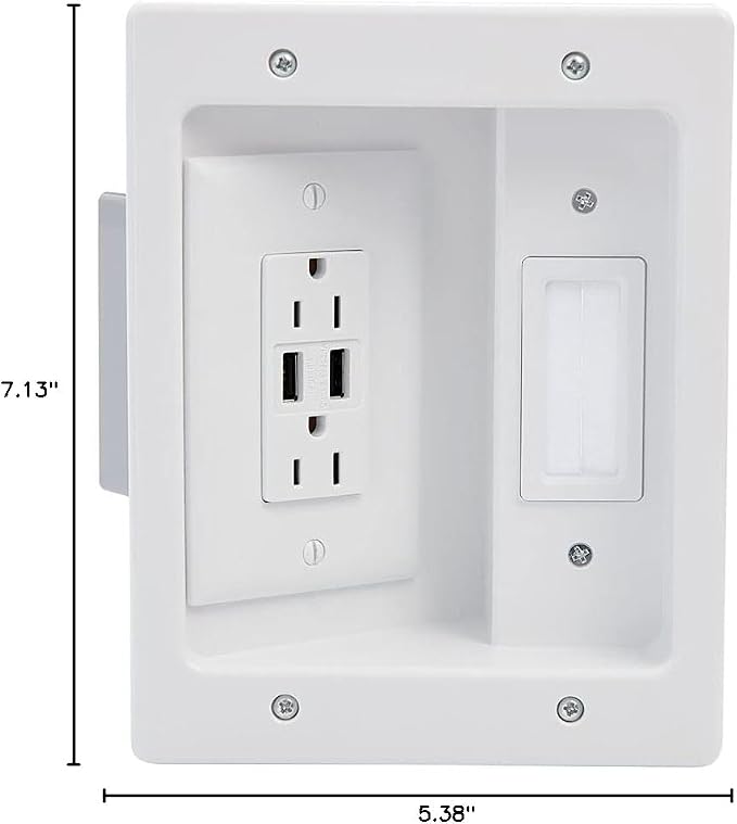 Legrand - OnQ in Wall Cable Management Kit with USB, TV Outlet Wall Kit Hides Cords, in Wall TV Power Kit Works with All Plugs, Recessed TV Outlet, White, HT21USBWHV1 (Hardwired) - Image 9