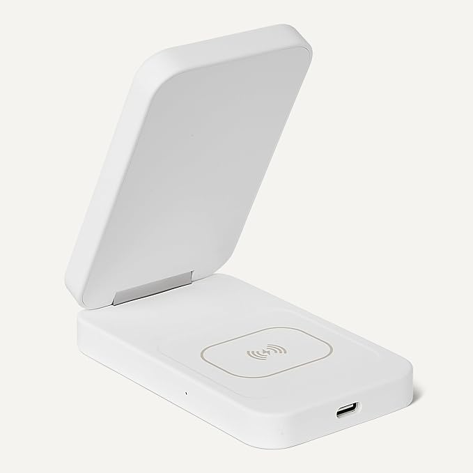 Amazon Basics MagSafe Compatible Wireless Charging Station, 25W Max. Fast Charging Qi2.2 Certified 2-in-1 Charger, Foldable Stand for iPhone 17/16/15/14/13/12 & AirPods, with 45W Max. Adapter, White - Image 3