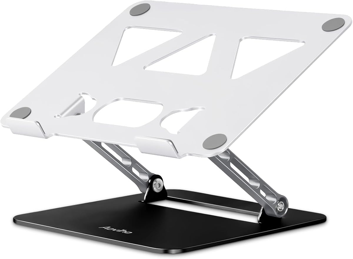 Aoviho Adjustable Laptop Stand for Desk,Portable Laptop Stand Holder and Riser,Foldable Aluminum Notebook Computer Stands for MacBook Air Pro HP Lenovo Dell Samsung, 10-15.6 inch (Silver-Gray-Black) by Aoviho
