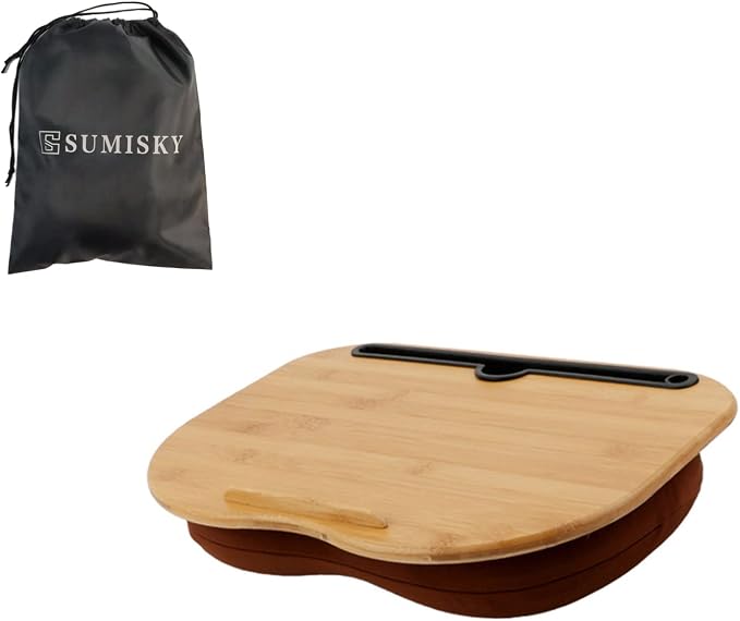 SUMISKY Lap Desk for 14" Laptops-Bamboo Laptop Desk with Cushion & Phone Holder, Portable Laptop Stand with Tray, 15x11 Inches with Bag by SUMISKY