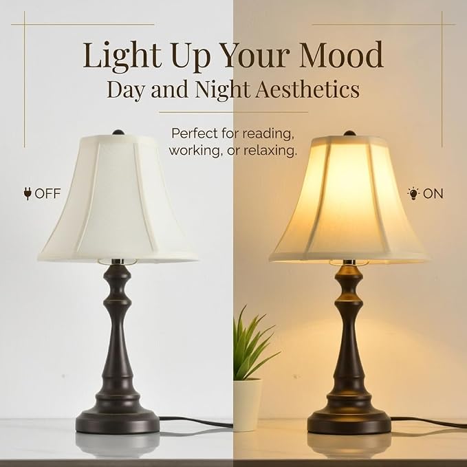 Traditional Table Lamp, Vintage Desk Lamp for Living Room with Fabric Shade, Farmhouse Bedside Lamp Brown Finish for Bedroom Nightstand Office Hotel (Pack-01) - Image 4