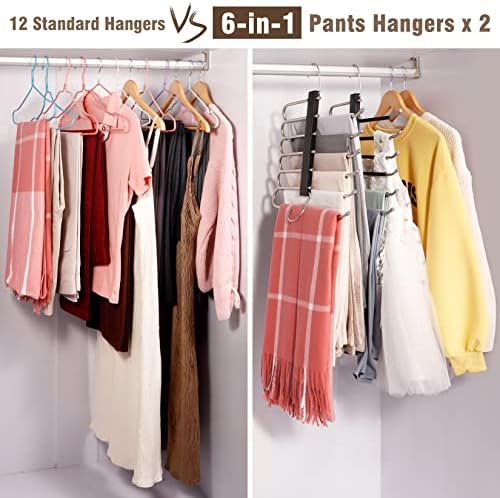 HUITEM Space Saving 6 Tier Pant Hangers, Anti-Slip, Stainless Steel, 2 Pack, Black - Image 6