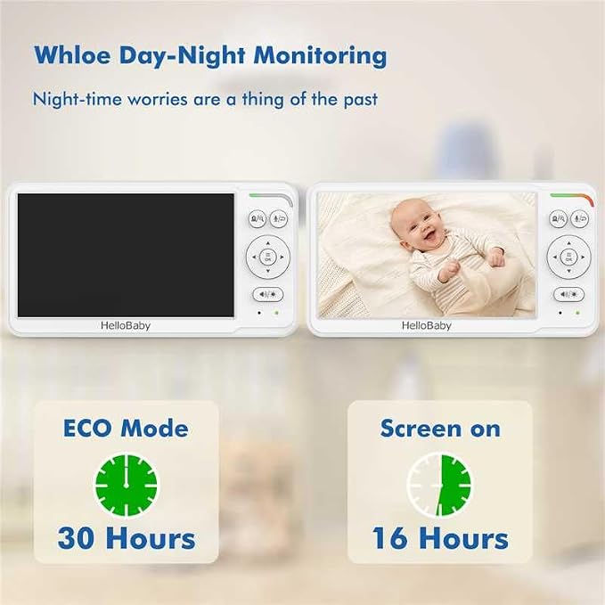 HelloBaby Baby Monitor with 2 Cameras, World First 6" IPS Split Screen, Double Cams No WiFi, 30H Battery, 1000ft Range, 2-Way Audio, Pan-Tilt-Zoom, VOX, Night Vision, 8 Lullabies, Ideal for Twins - Image 4