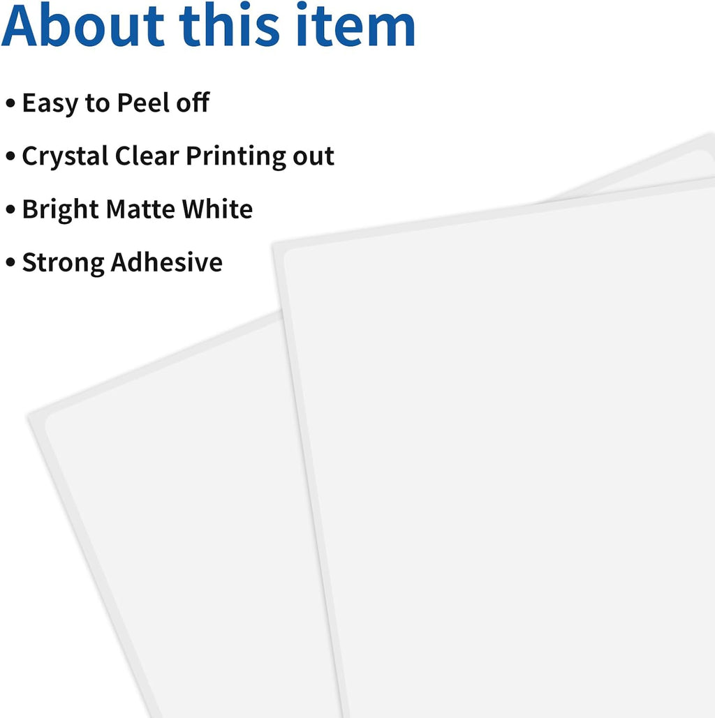 Full Sheet Labels 8.5” x 11” Sticker Paper Matte White, Large Shipping Label Paper for Inkjet Laser Printer, 100 Counts - Image 6