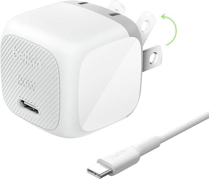 Belkin 20W Compact USB C Charger Block, Fast Charging for Travel | PD 3.1, Travel Charger, iPad, iPhone 17, Samsung Galaxy, Pixel, AirPods, Apple Watch, Foldable Prongs, 3.3 ft Cable Included by Unknown