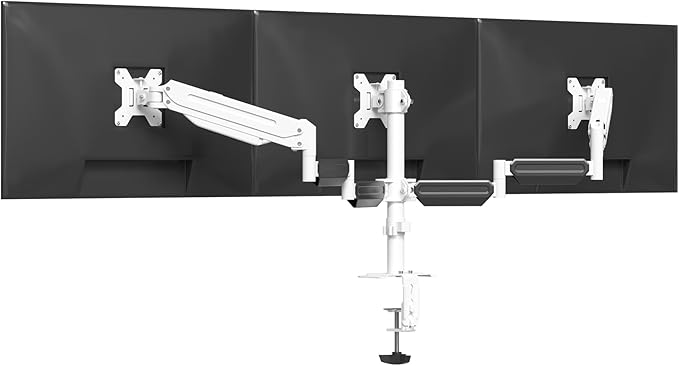 suptek Triple Monitor Mount for Most 17 to 32 inch Screens,Gas Springs Adjustment Triple Monitor Desk Mount Stand with Clamp & Grommet Kit,White(MDX003W) by suptek