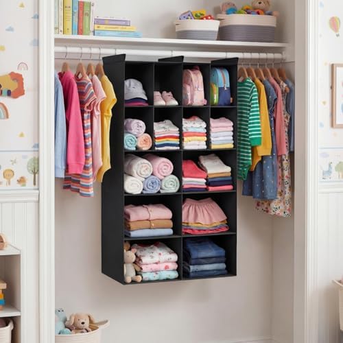 5 Tier Hanging Closet Organizer, 14 Compartments Dual Row Storage, Black | Closet Organizers and Storage with Large & Small Pockets, 3 Sturdy Hooks Support Heavy Loads, Ideal for Dorm, Garment Rack - Image 2