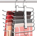 HUITEM 4 Pack 6-Tier Space Saving White Pant Hangers, Anti-Slip, Lightweight, Stainless Steel, Ideal for Closet Organization, Free Installation by HUITEM