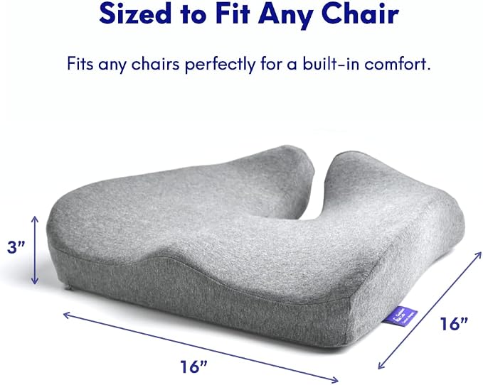 C CUSHION LAB Patented Pressure Relief Seat Cushion for Long Sitting Hours on Office/Home Chair, Car, Wheelchair - Extra-Dense Memory Foam for Hip, Tailbone, Coccyx, Sciatica - Light Grey - Image 6