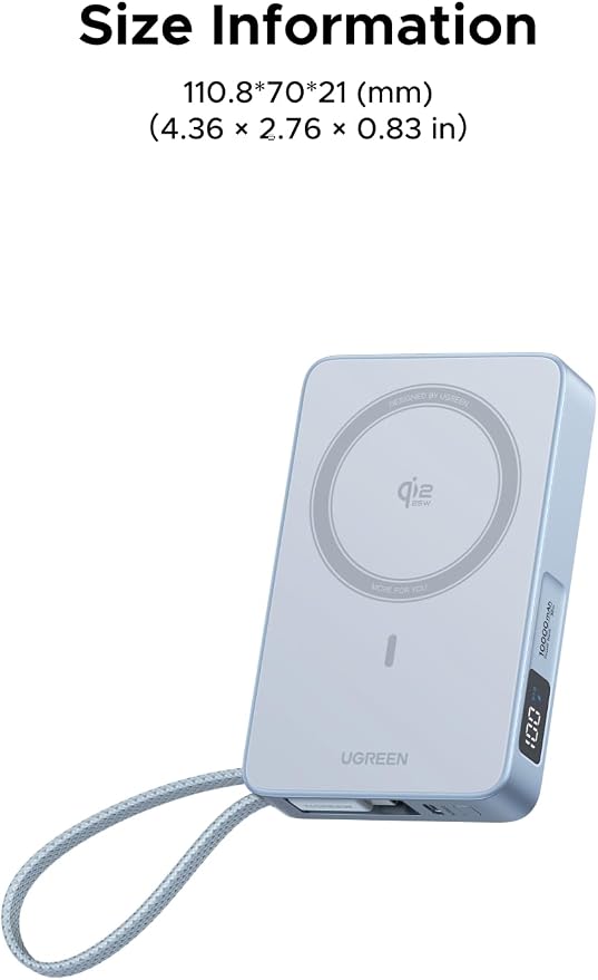 UGREEN MagFlow 10000mAh Qi2 25W Wireless Power Bank Built-in Cable | Qi2 25W fastest wireless, built-in cable, 30W PD wired. MagSafe compatible. for 17/12 - Image 9