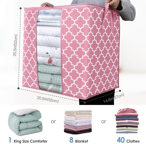 Storage Bags 3 Pack 100L Clothes Organization and Storage Containers | Large Blanket for Comforters,Bedding, Foldable Organizer with Reinforced Handle, Clear Window, Sturdy Zippers, Pink - Image 2