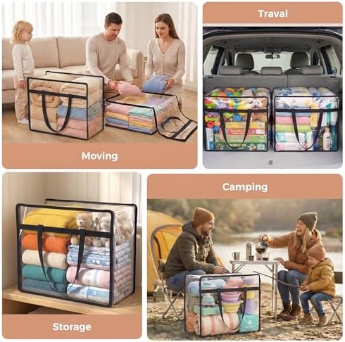 6 Pack Clear Storage Bags for Clothes, 45L Closet Organizers and Storage | Plastic storage with zipper and handle, moving bags, under-bed storage, closet organizer for blankets, comforters, toys - Image 6