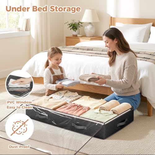 Budding Joy 95L Under Bed Storage Containers, 6 Pack Clothes Storage Bins | Foldable underbed storage bins for linen sheets, blanket, clothing, comforter, sweaters, pillows, wrapping paper, black - Image 2
