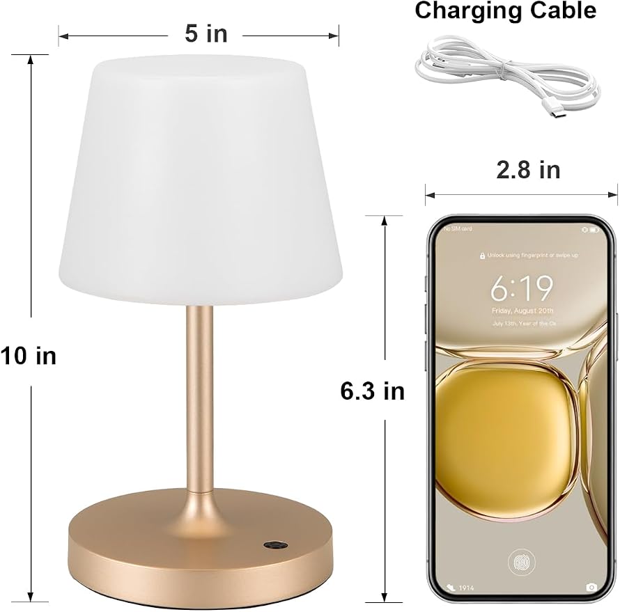 Kakanuo Champagne Gold Shower Lamp Waterproof, Rechargeable Cordless Lamp with 4000mAh Battery, Touch Dimmable Table Lamp for Outdoor, Kitchen, Bathroom, Camping, Patio, IP54 - Image 6