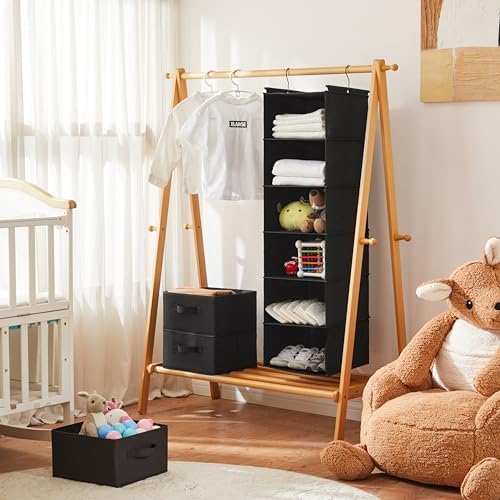 MAX Houser 6 Tier Hanging Closet Organizer with 2 Sturdy Hooks, Black | Dorm Room Essentials with 2 sturdy hooks, foldable lightweight fabric closet storage, space-saving design for Bedroom - Image 2