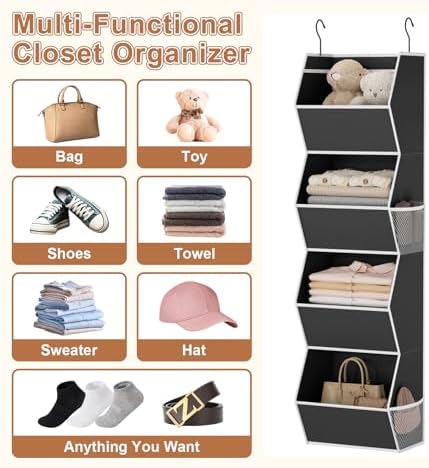 Hanging Closet Organizer Bins for Closet Organization Storage 4 Shelf Black - Image 5