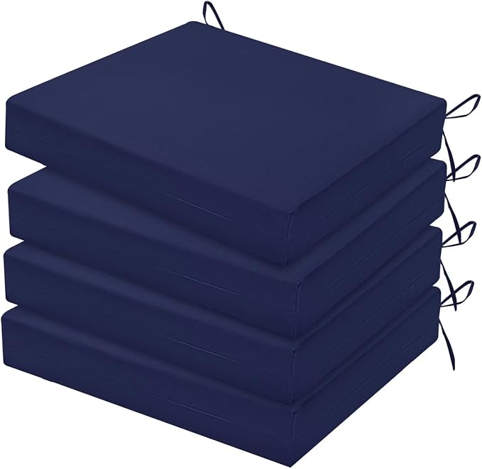 HARBOREST Outdoor Chair Cushions Set of 4, Water Resistant Patio Chair Cushions with Ties, Square Corner Outdoor Seat Cushions for Patio Furniture, 18.5"x16"x3", Navy by HARBOREST