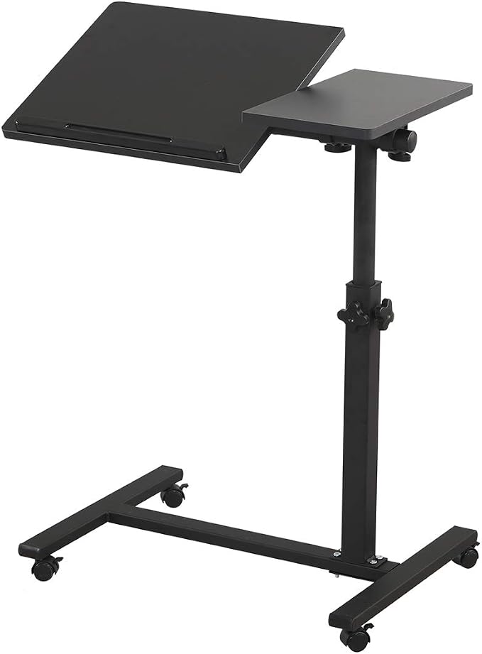 TigerDad Overbed Bedside Desk Mobile Rolling Laptop Stand Tilting Overbed Table with Wheels Height Adjustable Tray Table for Laptop Bed Sofa Side Table, Home & Hospital Use (Black) by TigerDad
