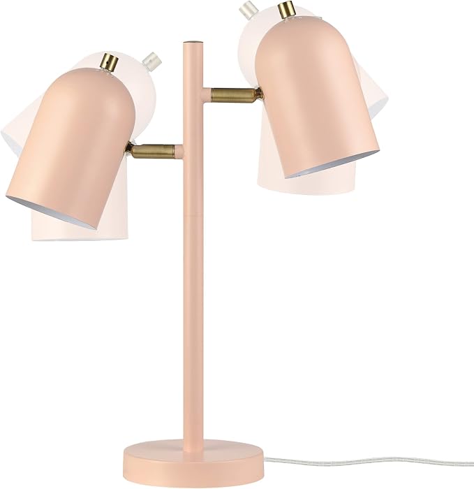 Globe Electric 30290 19" 2-Light Desk Lamp, Matte Pink, Brass Accents, 2.1A USB Port, On/Off Rotary Switch on Each Shade, Reading Light, Dorm Room Essentials, Lamps for Living-Room, Office Décor - Image 9