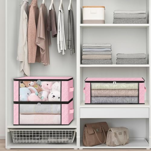 HomeHacks 10-Pack Clothes Organizer Storage Bags, 35L Storage Bins, Pink | Foldable Storage Box Container with Zippers, Clear Window, Reinforced Handles for Closet, Dorm, Pillows, Bedding, Sweater - Image 6