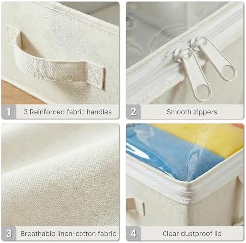 2-Pack Under Bed Storage Containers, 4.5 Inches Tall Clothes Storage, Beige | Low Profile Collapsible Underbed Organizer Bin with Sturdy Sidewalls/Bottom, Cotton-linen, For Seasonal Clothes & Bedding - Image 4