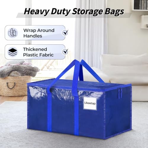ukeetap 8 Pack Extra Large Clothes Storage Bins with Lids, Moving Bags,Blue | Storage Bags with Reinforced Handles & Heavy-Duty Zippers, Moving Boxes Totes for Clothes Packing, Dorms, College Supplies - Image 4