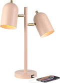 Globe Electric 30290 19" 2-Light Desk Lamp, Matte Pink, Brass Accents, 2.1A USB Port, On/Off Rotary Switch on Each Shade, Reading Light, Dorm Room Essentials, Lamps for Living-Room, Office Décor by GlobeElectric