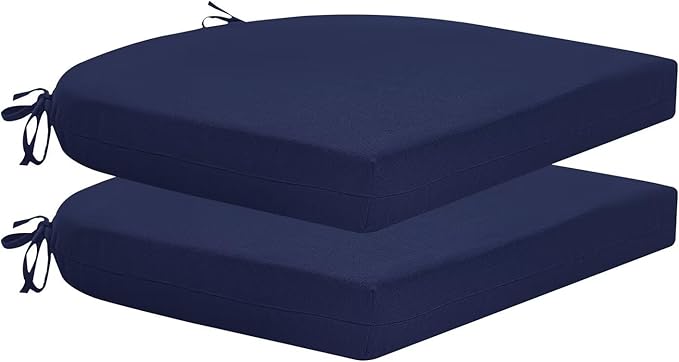 HARBOREST Outdoor Chair Cushions Set of 2, Water Resistant Patio Chair Cushions with Ties, Outdoor Seat Cushions for Patio Furniture, 17"x16"x2", Navy by HARBOREST