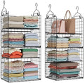 Hanging Closet Organizer and Storage - 8 Tier Closet Hanging Organizer Shelves, Metal & Foldable Hanging Storage Organizer Baskets with Adjustable Dividers for Clothing Sweaters Shoes Handbags by X-cosrack