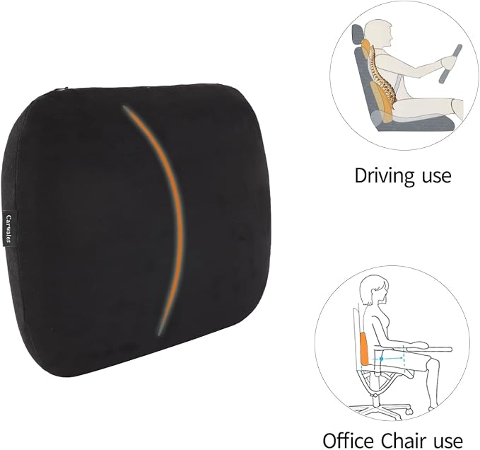 Lower Back Automotive Lumbar Support Pillow for Car Recliner Cushion Black | Soft Latex Memory Foam Suede, Home Office Chair Desk Accessories, Thin Waist Pain Relief, Driving Seat Relax, Ergonomic - Image 7