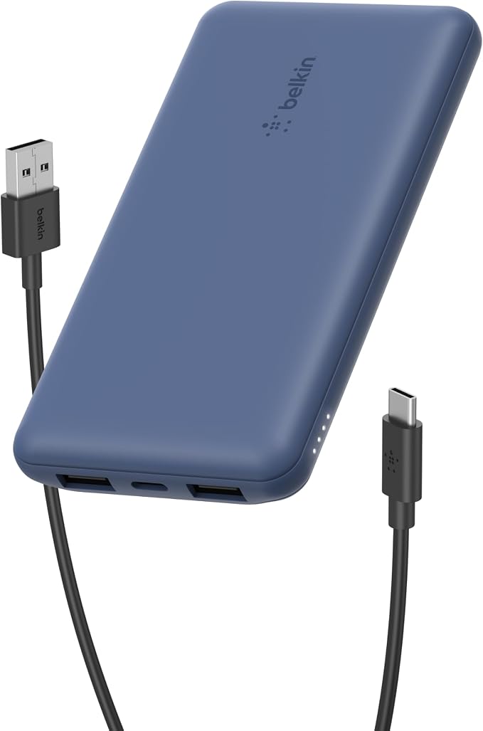Belkin 10000mAh 15W 3 Port Power Bank, USB A to USB C Cable Included | Fast Charging, iPhone 17, Samsung Galaxy, Pixel, Airpods, iPad, Nintendo Switch 2, Battery Pack, USB C Port, USB A Port by Unknown