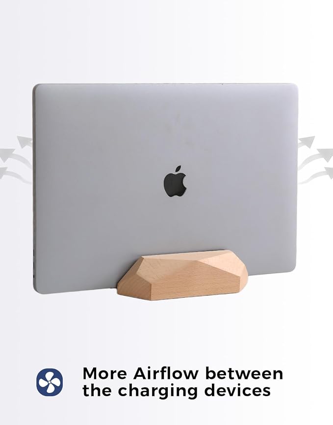 Adjustable Vertical Laptop Stand, MacBook Holder Wood Stand, Wooden Laptop Stand, Vertical Laptop Holder for Desk, Width Adjustable Dock Fits All MacBook/Surface Pro - Image 5