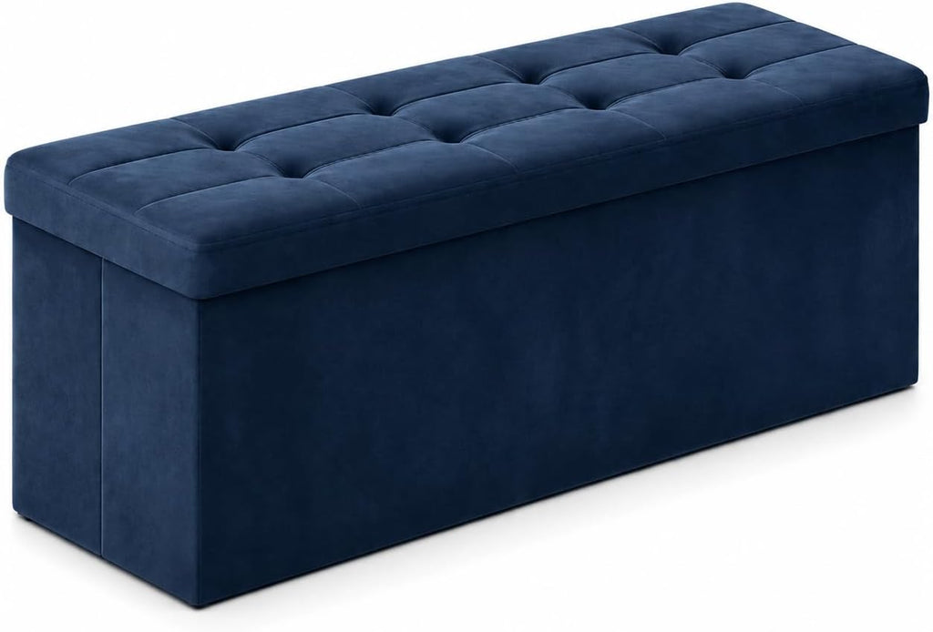ALASDO 43 Inch Folding Storage Ottoman Bench with Hidden Storage, Velvet Storage Ottoman Foot Rest Stool, End of Bed Bench for Bedroom, Living Room, Entryway and Closet, Navy Blue by ALASDO