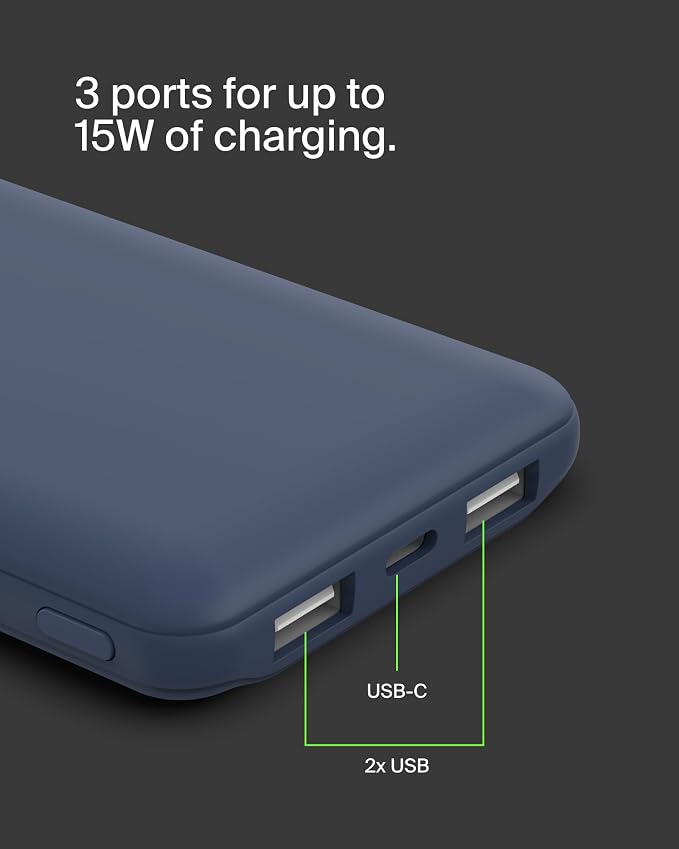 Belkin 10000mAh 15W 3 Port Power Bank, USB A to USB C Cable Included | Fast Charging, iPhone 17, Samsung Galaxy, Pixel, Airpods, iPad, Nintendo Switch 2, Battery Pack, USB C Port, USB A Port - Image 8