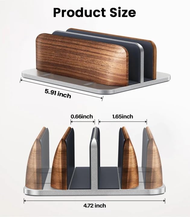 LOXP Vertical Laptop Stand, Dual Slot Wooden + Aluminum Laptop Holder | Desktop Adjustable MacBook Stand, Adjustable Base, for MacBook Pro/Air, (up to 17.3-inch All laptops) - Image 7