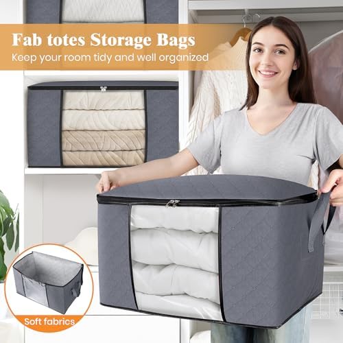 Fab totes 8 Pack Storage Bags for Clothes Blanket Storage Bins with Lids | Foldable Closet Organizers with Zippers,Window and Handles,Fabric Storage Bins for Sweater,Comforter,Bedding,Dorm essentials - Image 5