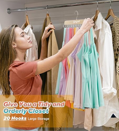 Gomyrod Tank Top Hanger, 1 Pack w/20 Hooks Bra Hanger for Closet Organizer | Premium Wood Space Saving Hanger, 360°Rotating Closet Organizers and Storage, Multi Hook Hanger for Dorm & Apartment - Image 3